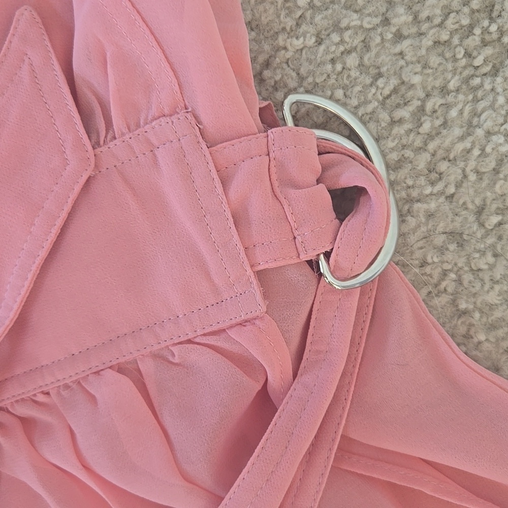 NWT Caara Clara Side Buckle Pink Handkerchief Hem Wrap Midi Dress Size Medium - Picture 5 of 10